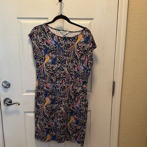 Boden Black Floral and Peacock Dress